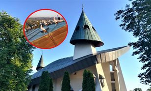 Ponad 20 bocianów odpoczywało na dachu sanktuarium w Nowym Sączu
