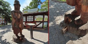 Vandals destroy wooden statue of legendary outlaw Rummel in Miastko