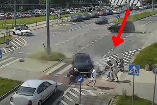 Mercedes nearly hits pram in Tychy after collision — mayor shares footage after Kraków fatal crash