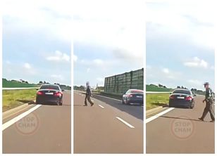 Szokujące nagranie z drogi. Starszy pan z laską wyszedł na ekspresówkę