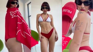 Mery Spolsky szczyci się formą życia w patriotycznej bieliźnie, wymachując ręcznikiem Z ORZEŁKIEM (ZDJĘCIA)