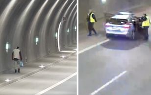 Mężczyzna z siatką w tunelu. Tak skrócił drogę ze sklepu