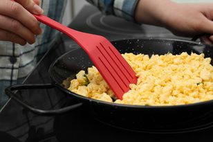 Creamy scrambled eggs: add a knob of butter after turning off the heat