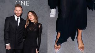 Victoria Beckham pozuje u boku męża i "cierpi" dla mody, ugniatając palce w za małych (?) szpilkach