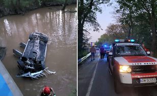 Wjechał do rzeki i dachował. Wyciągnęły go przypadkowe osoby