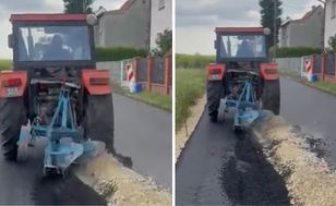 Rolnik z Ostropy zaorał asfalt. Jest spektakularne nagranie