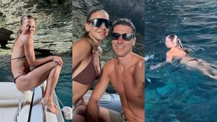 Lewandowskis on holiday: Anna dived into blue grotto water, Robert waded
