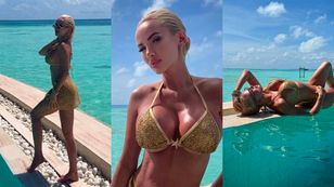 Izabela Macudzińska w złotym bikini eksponuje PODRASOWANY BIUST na Malediwach. Pozazdrościć? (ZDJĘCIA)