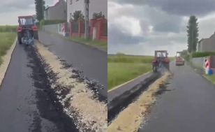 Rolnik zaorał świeży asfalt w Gliwicach. Mamy nagranie