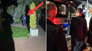 Sceny pod kościołem. Biskup w eskorcie żaboli. Jest nagranie