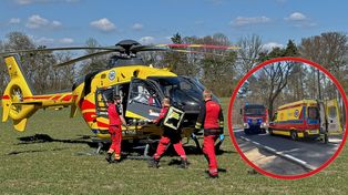 Wypadek na DW 181. Rowerzysta trafił do szpitala