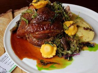 Świnka w trawce pod jabłonką