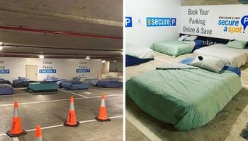 Parking nocą zamieniony w noclegownię! Bezdomni zawdzięczają to pomysłowej akcji charytatywnej