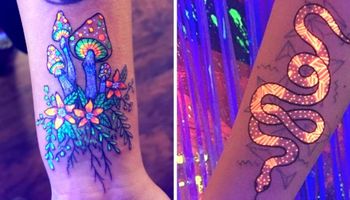 18 kosmicznych tatuaży, które ujawniają się pod wpływem światła UV. Błyszczą się niczym neony
