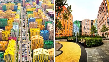 Kolorowe miasto wyglądające jak ułożone z klocków LEGO. W Kijowie szarość odchodzi do lamusa