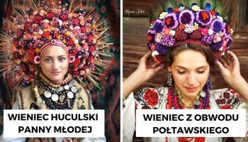 17 kobiet w barwnych ukraińskich strojach ludowych. Wianki i chusty to przysłowiowe wisienki na torcie