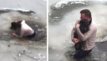 Wskoczył do lodowatej wody, aby uratować uwięzionego pieska. Zrobił to bez zawahania