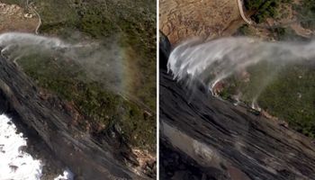 Zdumiewające odwrócone wodospady zaskoczyły odwiedzających klify w Australii