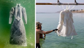 Czarna suknia została zanurzona i przymocowana w Morzu Martwym na 2 lata. Efekt zapiera dech w piersi!