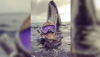 Turysta robiący sobie zdjęcie był oszołomiony, gdy zobaczył za sobą wielkiego wieloryba!