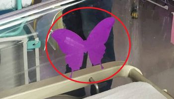 Fioletowy motyl przy łóżku noworodka