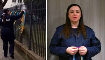 Policjantka zrywała ukraińskie wstążki
