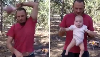 Ukrainiec wymachiwał nad głową córeczką