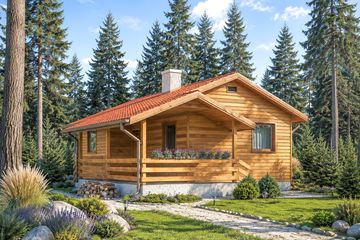 Projekt domu letniskowego Best 3 dr-S - parterowy dom o powierzchni 40,28 m², dach dwuspadowy, koszt budowy 56 567 zł - ujęcie frontu