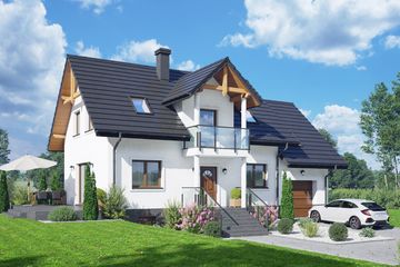 Projekt domu Biskupice 9 - parterowy z poddaszem dom o powierzchni 126,04 m² - ujęcie frontu