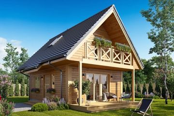  Projekt domu Sosenka drewniana (WAH1109) - projekt domu parterowego z poddaszem - Zdjęcie 1