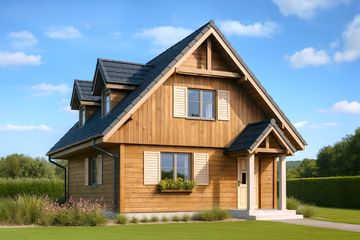  Projekt domu D03 Grześ drewniany (WAH1121) - projekt domu parterowego z poddaszem - Zdjęcie 1