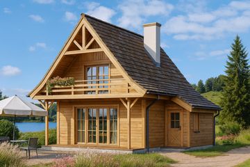  Projekt domu Chatka drewniana (WAH1156) - projekt domu parterowego z poddaszem - Zdjęcie 1
