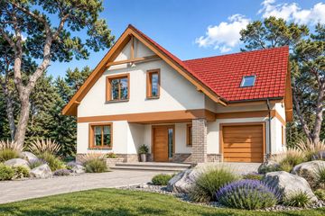 Projekt domu Anita - parterowy z poddaszem dom o powierzchni 199,20 m², dach dwuspadowy, koszt budowy 510 000 zł - ujęcie frontu