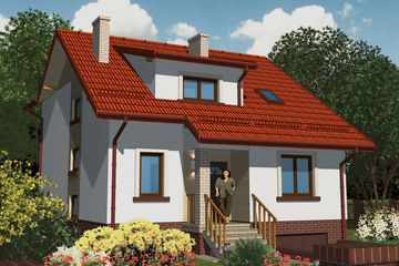Projekt domu APS 007 - parterowy z poddaszem dom o powierzchni 135,90 m², dach czterospadowy, koszt budowy 368 000 zł - ujęcie frontu