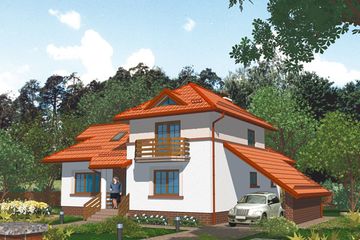Projekt domu APS 019 - parterowy z poddaszem dom o powierzchni 186,30 m², dach kopertowy, koszt budowy 487 000 zł - ujęcie frontu