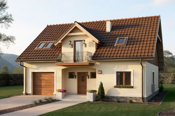Projekt domu HG-C1A - parterowy z poddaszem dom o powierzchni 129,30 m², dach dwuspadowy - ujęcie frontu