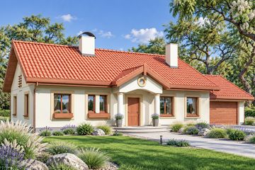 Projekt domu Sielanka 1a2g - parterowy z poddaszem dom o powierzchni 173,80 m², dach dwuspadowy, koszt budowy 483 000 zł - ujęcie frontu
