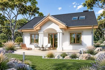Projekt domu Wrzos 1c-1g - parterowy z poddaszem dom o powierzchni 110,40 m², dach dwuspadowy - ujęcie 2