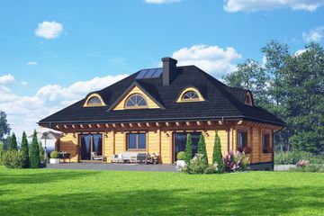 Projekt domu Chmielniki dw 9x - parterowy z poddaszem dom o powierzchni 203,50 m², dach kopertowy - ujęcie 2