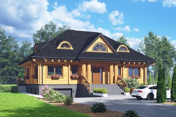 Projekt domu Chmielniki dw 9x - parterowy z poddaszem dom o powierzchni 203,50 m², dach kopertowy - ujęcie frontu