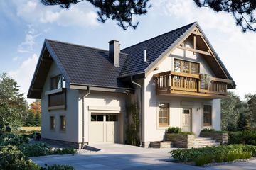 Projekt domu Koliba Grota (1222) - parterowy z poddaszem dom o powierzchni 123,60 m², dach dwuspadowy, koszt budowy 343 000 zł - ujęcie frontu