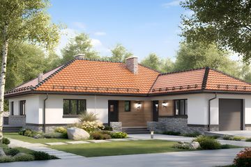 Projekt domu HG-D2B - parterowy dom o powierzchni 99,20 m², dach kopertowy, koszt budowy 281 000 zł - ujęcie frontu