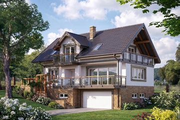 Projekt domu Widokówka Stok (1237) - parterowy z poddaszem dom o powierzchni 135,20 m², dach dwuspadowy - ujęcie 2