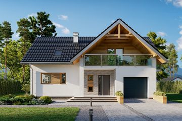 Projekt domu Wodnik As (1262) - parterowy z poddaszem dom o powierzchni 114,60 m², dach dwuspadowy, koszt budowy 310 000 zł - ujęcie frontu
