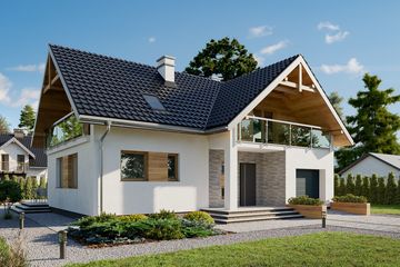 Projekt domu Wodnik As (1262) - parterowy z poddaszem dom o powierzchni 114,60 m², dach dwuspadowy - ujęcie 3