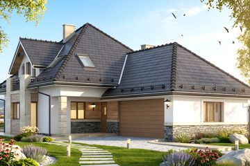 Projekt domu HG-I18 - parterowy z poddaszem dom o powierzchni 132,70 m², dach namiotowy, koszt budowy 342 000 zł - ujęcie frontu