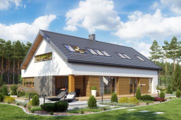 Projekt domu TK17 - parterowy z poddaszem dom o powierzchni 178,10 m², dach dwuspadowy, koszt budowy 467 000 zł - ujęcie frontu