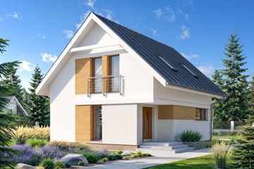 Projekt domu Alicja - parterowy z poddaszem dom o powierzchni 94,65 m², dach dwuspadowy, koszt budowy 246 000 zł - ujęcie frontu