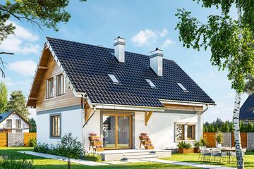 Projekt domu Ptyś (1201) - parterowy z poddaszem dom o powierzchni 105,90 m², dach dwuspadowy - ujęcie 2