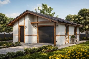 Projekt garażu G46 - Budynek garażowo - gospodarczy - parterowy dom o powierzchni 43,18 m², dach dwuspadowy - ujęcie frontu